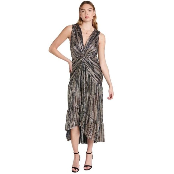 Misa‎ Los Angeles Ava Metallic Stripe Midi Dress Size S - Picture 1 of 12